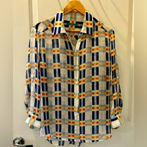 Alice + Olivia Sheer Blouse Plaid Medium
